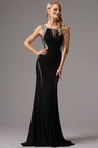 Black Formal Gown with Beaded Plunging Back