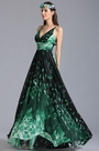 robe de soirée longue verte imprimé col en V