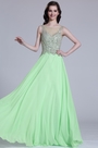 Elegant Sleeveless Beaded Mint Evening Dress