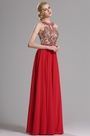 Rot Ärmellos Mit Perlen Verziert Ballkleid Abendkleid