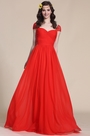 Robe de soirée rouge longue manches courtes décolleté coeur