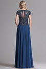 Navy Blue Cap Sleeves Beaded Prom Evening Dress