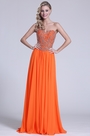 Robe de soirée longue bustier orange bijoutée