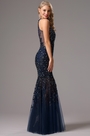 Тёмно Синее Формальное Вечернее Платье с Бисерами