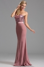 Robe de soirée  sans bretelle avec sequins brun rose
