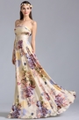 Strapless Flat Neckline Printed Dress Summer Floral Dress