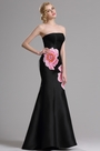 Floral Embroidery Strapless Black Prom Dress