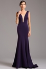 Elegant Purple Formal Gown with Illusion Plunging Neck