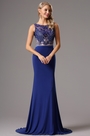 Sleeveless Beaded  Blue Prom Gown Formal Dress