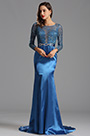 Lange Ärmel Blau Pailletten Formal Kleid Abendkleid