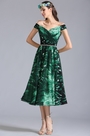 Off Shoulder Tea Length Summer Printed Dress