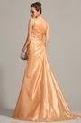 Robe de soirée longue drapée orange col asymétrique