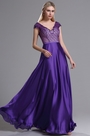 Robe de Soirée V Col Broderie Bijoux Perlés Violet