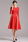 Stunning Red Party Dress with Long Lace Sleeves