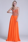 Robe de soirée longue bustier orange bijoutée