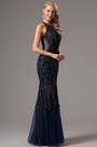Тёмно Синее Формальное Вечернее Платье с Бисерами