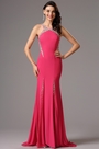 Robe de Soirée Sirène avec Perles Dos nu rose vif
