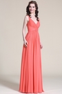 Ärmellos V Ausschnitt Korallle Brautjungfer Kleid Abendkleid