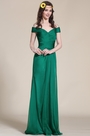 Robe de soirée longue verte décolleté en V chic et élégante