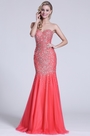 Strapless Sweetheart Beaded Coral Prom Gown