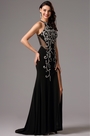 Stunning Halter Neck High Slit Black Prom Gown