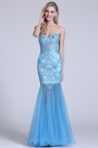Strapless Sweetheart Beaded Blue Prom Gown