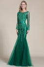 robe de soirée sirène verte avec appliques
