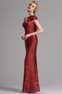 Stunning Capped Sleeves Red Sequin Formal Dress