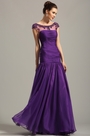 Beaded Capped Sleeves Purple Formal Gown Evening Dress