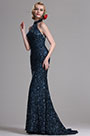 Navy Blue Sequin Halter Mermaid Prom Evening Dress