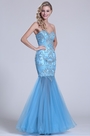 Strapless Sweetheart Beaded Blue Prom Gown
