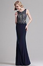 Dark blue Sleeveless Beaded Bodice Prom Dress