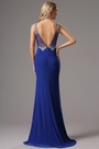 Plunging V Back Beaded Blue Prom Dress Formal Gown