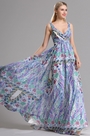 Two Straps V Neck Printed A Line Prom Evening Dress