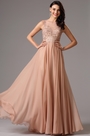 Robe de Soirée A-line Brun Rosé Dentelle Sans Manche