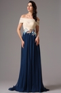 Off Shoulder silk chiffon Bodice Embroidery Applique Dress