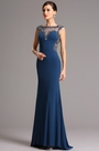 Ärmlos Blau Formal Abendkleid mit  Illusion Rücken