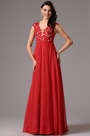Robe de Soirée A-line rouge Dentelle Sans Manche