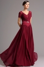 Short Lace Sleeves V Neck Burgundy Mother of the Bride Dress