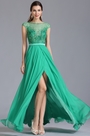 Robe de soirée longue verte fente sexy broderie ajourée
