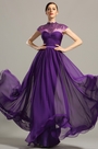 robe de soirée longue fluide violette dentelle