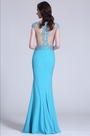 Elegant Cap Sleeves Beaded Blue Evening Gown