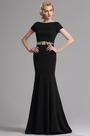 Short Sleeves Plunging Back Mermaid Prom Dress