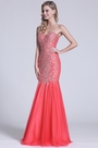 Strapless Sweetheart Beaded Coral Prom Gown