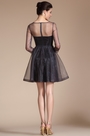 Black Round Neckline Sheer Top Cocktail Dress