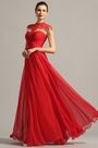 Robe de soirée longue rouge originale à encolure dentelle