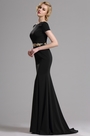 Short Sleeves Plunging Back Mermaid Prom Dress