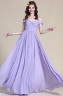 Robe de demoiselle d'honneur longue lilas épaules dénudées