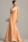 Robe de soirée longue drapée orange col asymétrique