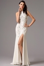 Halter Neck Side Slit Illusion Back White Formal Gown